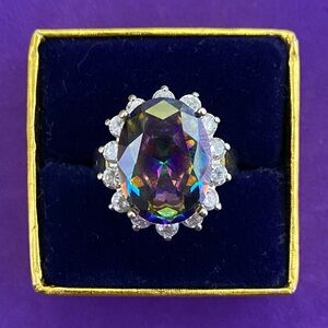 💛 Sterling Silver Mystic Topaz Statement Ring | Colour Shift Halo Design